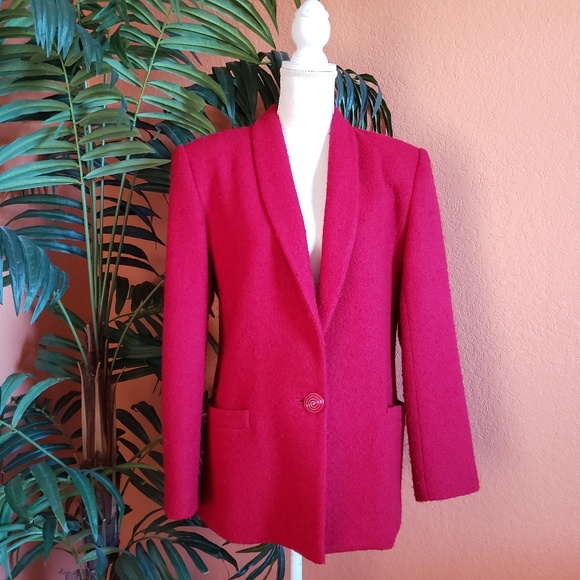Vintage Claudia & Marc Wool Texture Blazer Red 12 Retro - Picture 2 of 13